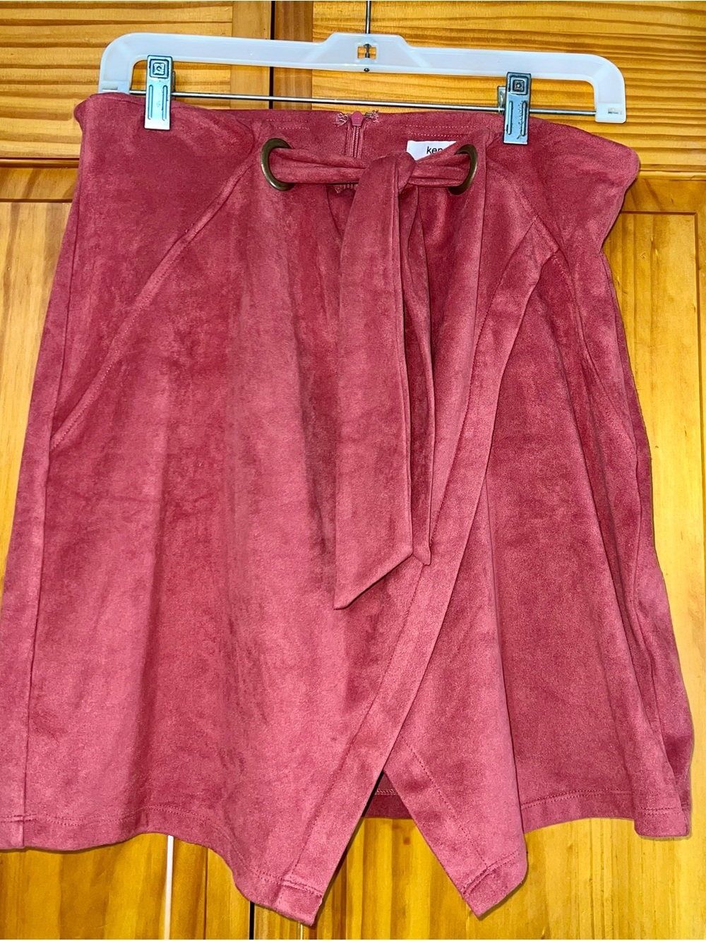 Kensie Dusty Rose Faux Suede Pencil Skirt with Tie Waist